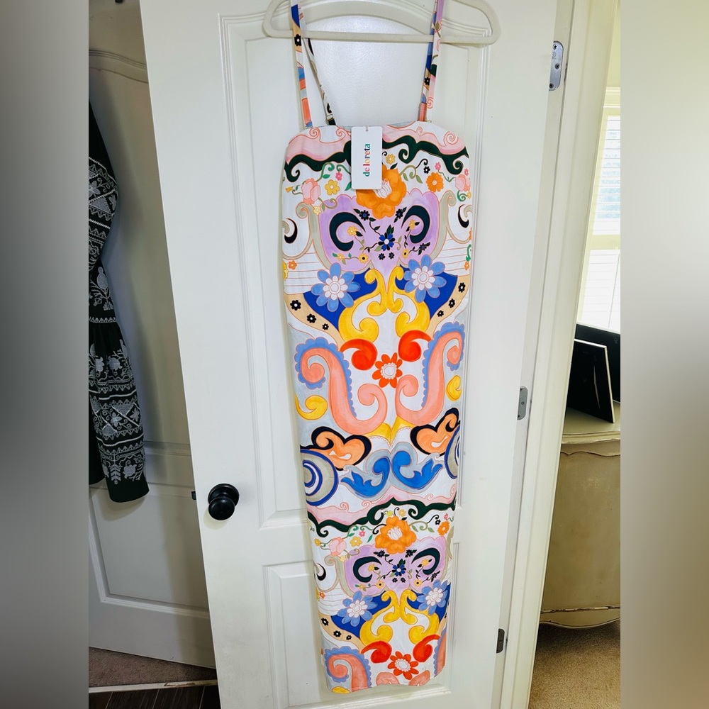 STUNNING! NWT Tuckernuck De Loreta Watercolor Aloe Strapless Dress XL 12 14 16 - Picture 2 of 8